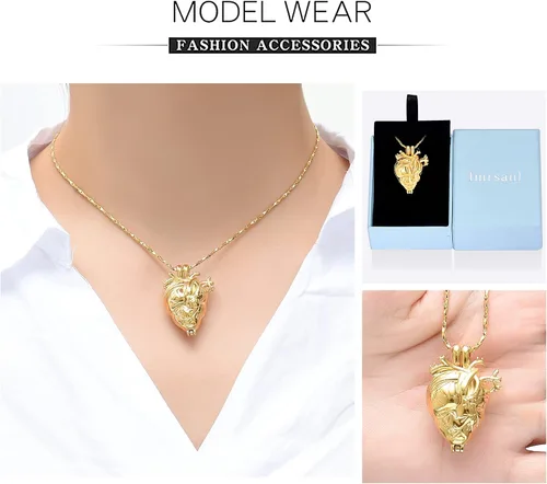 Vista 3 de Imrsanl Collar con colgante de joyería de cremación para cenizas – Collar anatómico de urna de corazón para cenizas – Medallones conmemorativos