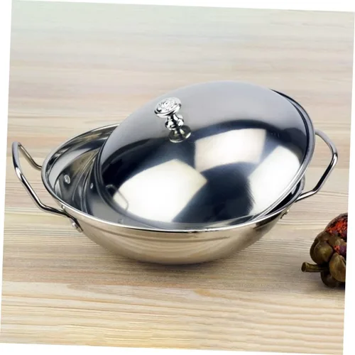 Vista 9 de Hemoton Olla caliente de acero inoxidable con tapa de doble asa, olla multiusos para cocina casera, calentamiento rápido de 10.62 pulgadas