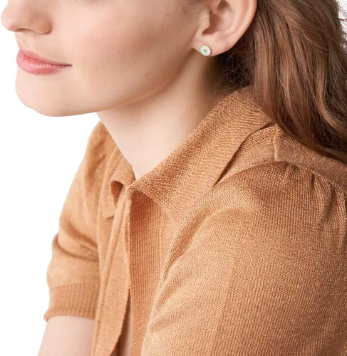 Vista 4 de Fossil - Aretes tipo dormilona de acero inoxidable para mujer de tono dorado