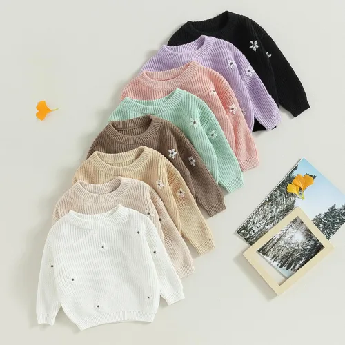 Vista 7 de Karwuiio Suéter de punto para bebé, niña, niño, cuello redondo, manga larga, sudadera para otoño e invierno