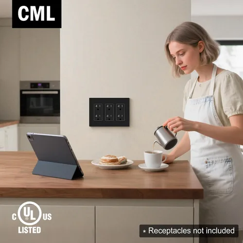 Vista 8 de CML - Placa de pared decorativa negra sin tornillos de 3 segmentos, paquete de 2 cubiertas de receptáculo de salida y placa de interruptor, cara