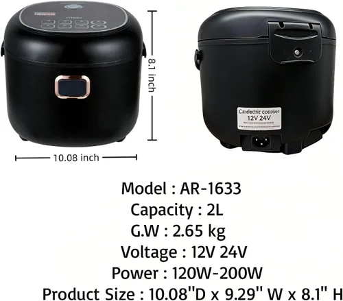 Vista 3 de Mini olla arrocera eléctrica de 2 litros, calentador de alimentos de 12 V/24 V, portátil, antiadherente, viaje para automóvil, camión, pequeña olla