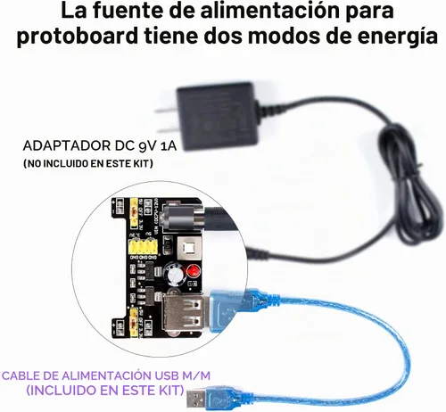 Vista 7 de Miuzei - Kit de componentes electrónicos con tabla de cortar el pan Módulo de fuente de alimentación, cables de puente, potenciómetro