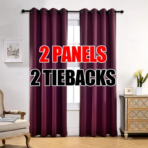Vista 42 de Set de 2 cortinas para ventana, de Miuco, opacas, con ollaos, para recámara, incluye 2 alzapaños