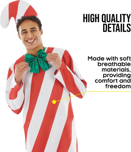 Vista 4 de fun shack Disfraz de bastón de caramelo para adultos, traje de bastón de caramelo, disfraz de caramelo para hombres adultos, disfraces de Navidad