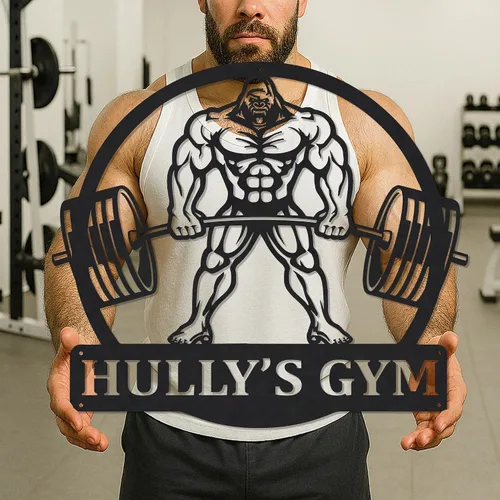 Vista 16 de Cartel de metal personalizado para gimnasio con nombre, arte de pared para sala de entrenamiento en casa, garaje, espacio de fitness, decoración