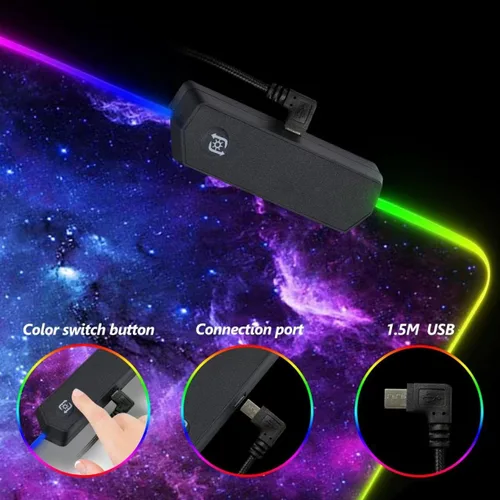 Vista 6 de DINKY - Alfombrilla de mouse para juegos RGB, alfombrilla de mouse grande extendida suave con 14 modos de iluminación, almohadilla de teclado