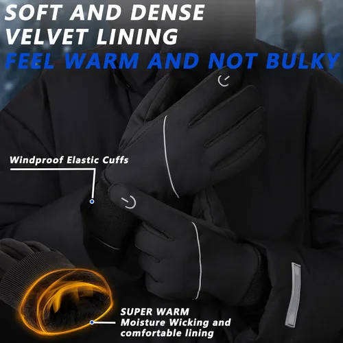 Vista 2 de MOREOK Guantes de invierno para hombres y mujeres, cálidos, térmicos, para esquí, nieve, pantalla táctil, ciclismo, ciclismo, senderismo, clima