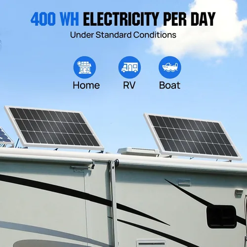 Vista 5 de ECO-WORTHY 1.6KWH Complete Solar Panel Kit 400W 12V for RV Off Grid: 4 * 100W Solar Panels + 40A MPPT Charge Controller +12V 100Ah Lithium Battery +
