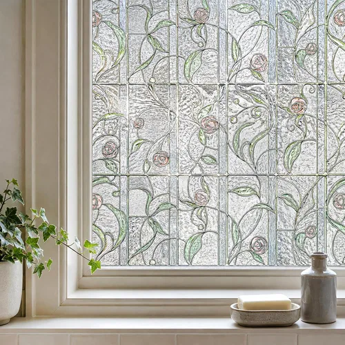 Vista 12 de Película 3D para ventana de vitral, película decorativa de privacidad para ventana de baño, puerta delantera, hogar, bloqueo solar, control