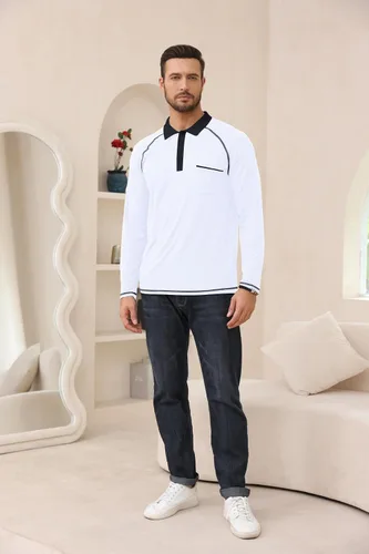 Vista 4 de Polo de manga larga para hombre, polo de golf ligero, ajuste regular, raglán