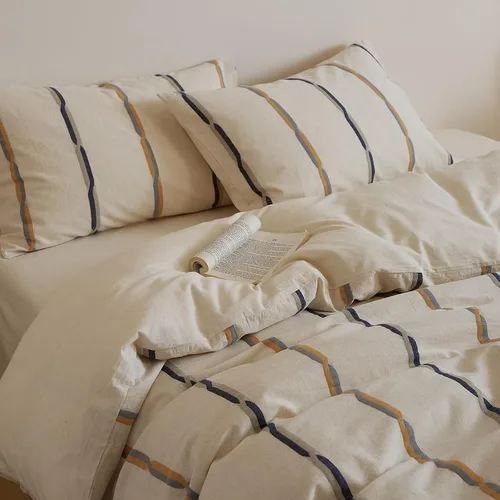 Vista 201 de mixinni Juego de funda de edredón vintage a rayas, tamaño twin, juego de ropa de cama de 3 piezas, 100% algodón lavado, suave y transpirable, funda