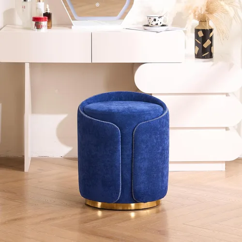 Vista 10 de Taburete Giratorio de Tocador con Base Dorada Cómoda Silla de Tocador Taburete Redondo Moderno para Tocador de Maquillaje Otomana de Tocador Beige