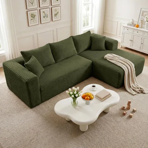 Vista 38 de Sofá modular en forma de L de 118 pulgadas, moderno sofá modular de pana de espuma viscoelástica de 4 plazas con otomana, asiento profundo tapizado