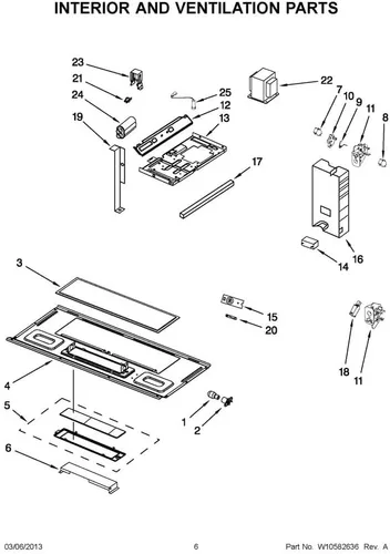 Vista 2 de Pieza de repuesto para microondas Whirlpool serie WMH32517AS, parte 1 bombilla de microondas Whirlpool de interior y piezas de ventilación