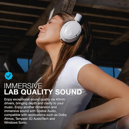 Vista 2 de JLab Auriculares inalámbricos JBuds Lux ANC, Cloud White, cancelación activa híbrida de ruido, sonido personalizable, compatible con audio espacial