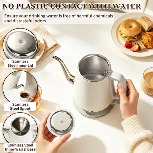 Vista 2 de Hervidor eléctrico de cuello de cisne de 0.8 L, acero inoxidable de ebullición rápida de 1200 W, apagado automático, hervidor de precisión para café