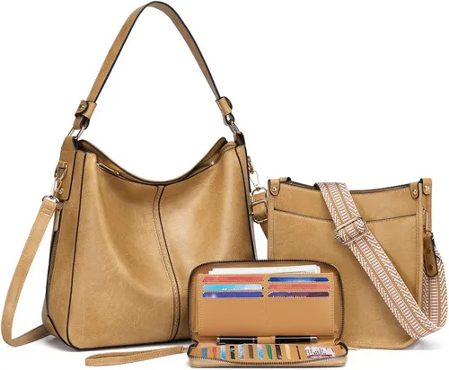 Vista 14 de Carteras para Mujeres 3PCS, Juego de Bolsos Cruzados Bolso Grande de Cuero Carteras de Hombro con Billetera Correas Ajustables para Damas Tote