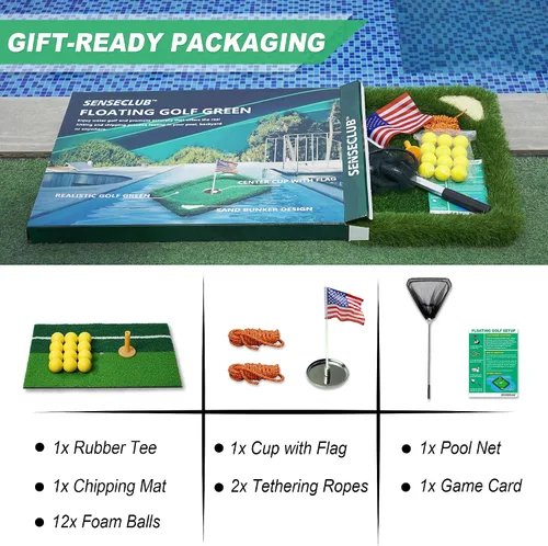 Vista 2 de SENSECLUB Red de astillado plegable y green flotante, objetivo de astillado de práctica de golf interior, juego de golf de patio trasero y regalos