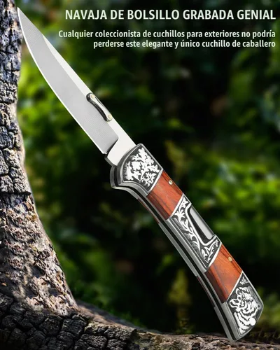 Vista 5 de NedFoss SMILODON - Cuchillo de bolsillo para hombre, cuchillo plegable de bloqueo trasero de 3.9 pulgadas, mango de palisandro con refuerzo de tigre