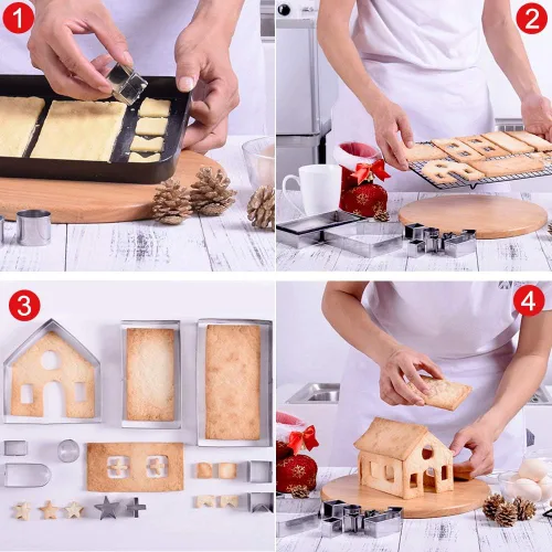Vista 6 de Cortadores de galletas de casa de jengibre, cortador de galletas de casa de Navidad, juego de cortador de galletas de jengibre para adultos, acero