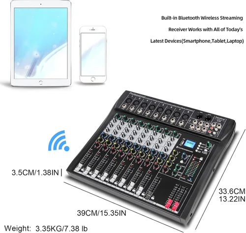 Vista 4 de Depusheng DT8 Mezclador profesional, tablero de sonido, consola de 8 canales, interfaz de sistema de escritorio, USB digital, entrada de computadora