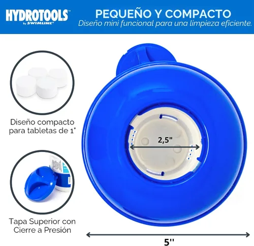 Vista 4 de HYDROTOOLS BY SWIMLINE: Dispensador químico mini para piscina y spa, compatible con bromo y cloro, admite tabletas de 1 pulgada, anillo de control