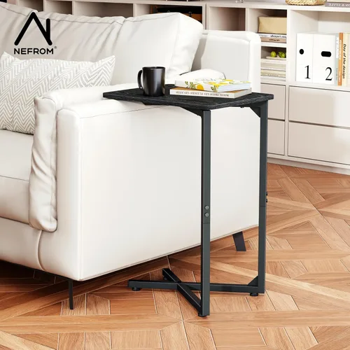 Vista 2 de Mesas auxiliares en forma de C, juego de 2 bandejas para sofá TV, mesa auxiliar pequeña para sala de estar, dormitorio, mesita de noche ET-X-BK2
