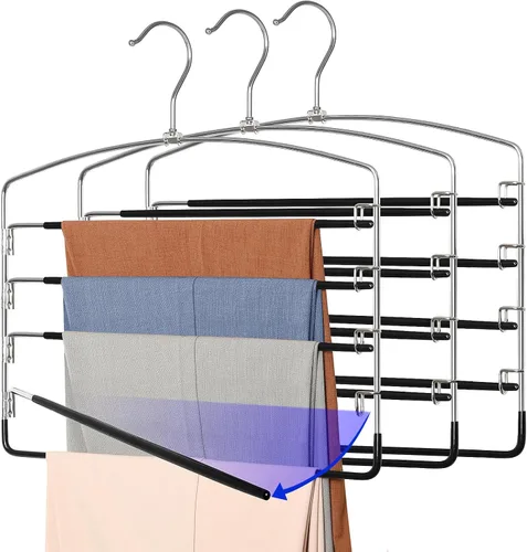 Vista 8 de TOPIA HANGER Perchas para pantalones que ahorran espacio, paquete de 2 organizadores de pantalones con brazo oscilante para armario, organizador