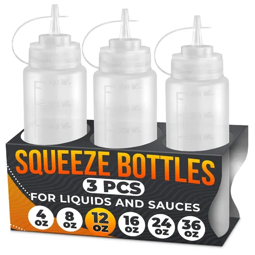 Vista 24 de HYQO Paquete de 10 botellas exprimibles para condimentos, 24 onzas