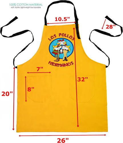 Vista 4 de CSM Supply Los Pollos Hermanos - Delantal amarillo – 100% algodón – 2 bolsillos grandes – correa ajustable negra – Bad – Breaking