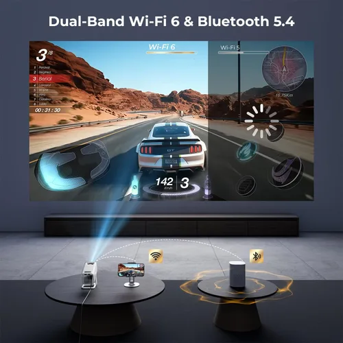 Vista 7 de Mini proyector con WiFi y Bluetooth, proyector portátil 4K 1080P soporte