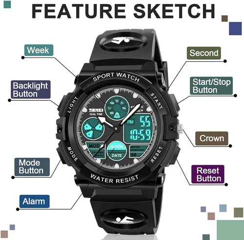 Vista 2 de ATIMO Reloj impermeable multifunción LED para niños - Regalos para niños