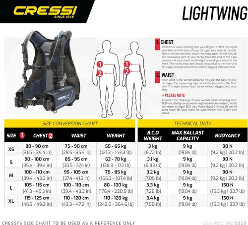 Vista 6 de Cressi Inflación de espalda ligera para viajes BCD para buceo - Lightwing : fabricado en Europa
