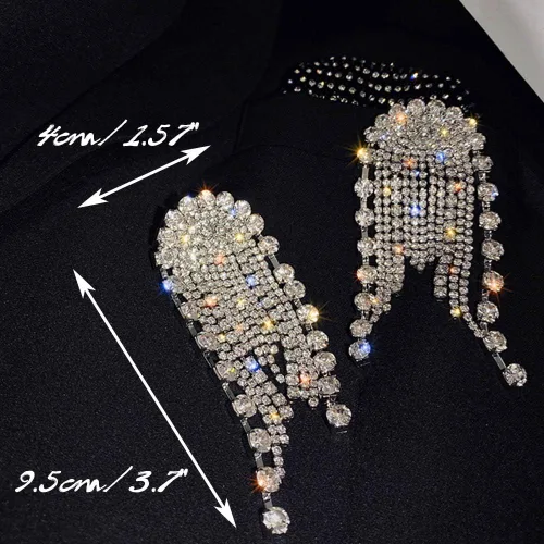 Vista 6 de Pendientes de mujer de moda Pendientes de cadena larga colgantes joyería (plata)