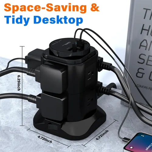 Vista 4 de cable de extensión con temporizador USB, 8 salidas de CA con 4 puertos USB (2 USB C), protector de sobretensiones 1200J de 6.56 pies, cable