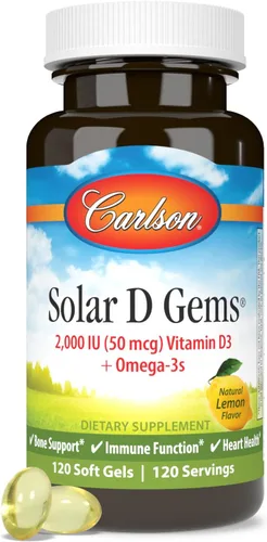 Vista 5 de Carlson Labs Solar D Gems Natural Vitamina D3, 2000 UI, 120 cápsulas blandas