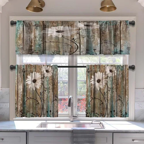 Vista 12 de MCALK Cortinas opacas azules para cocina, cenefas para ventanas, arte abstracto moderno para sala de estar (juego de niveles de 36 pulgadas)