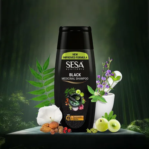 Vista 6 de Sesa Champú medicinal ayurvédico, Bhringraj y 16 hierbas raras, todo tipo de cabello, 6.8 fl oz, paquete de 1, sin parabenos