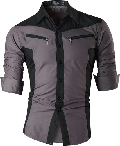 Vista 6 de jeansian - Camisas de manga larga de ajuste entallado para hombre (8397), con botones, informales y de vestir.