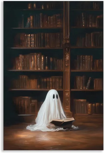 Vista 15 de Lienzo decorativo de Halloween para pared, póster de fantasma y gato negro en la bañera, imagen espeluznante de fantasma y flores, impresión