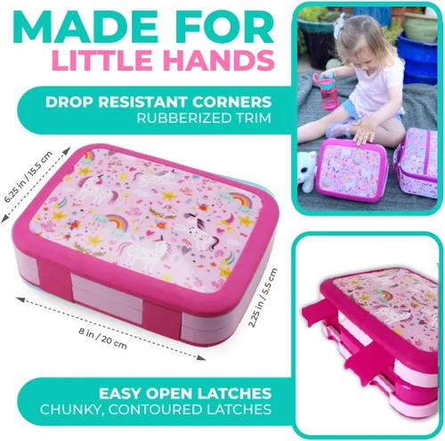 Vista 3 de Juego de lonchera bento, bolso de aislamiento, botella de agua y bolsa de hielo, 4 secciones de porciones, bandeja desmontable, para niños en edad