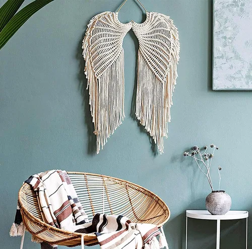 Vista 4 de WAQIA HOME Tapiz de macramé para colgar en la pared, macramé tejido bohemio con borlas largas, algodón bohemio hecho a mano, decoración del hogar