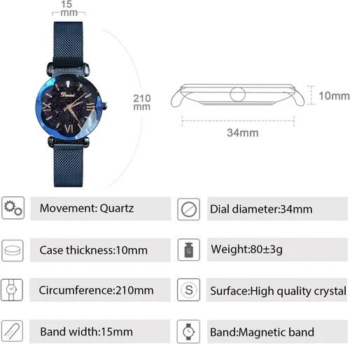 Vista 5 de RORIOS Reloj de pulsera analógico de cuarzo con esfera de cielo estrellado para mujer