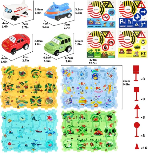 Vista 8 de YOOYID Puzzle Racer - Juego de pistas de coche para niños, juguetes para niños de 3 a 5, juguetes para niños de 3, 4, 5, 6 años, juguetes