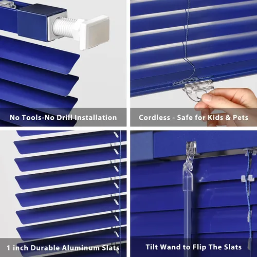 Vista 56 de LazBlinds Mini persianas de aluminio de 1" sin herramientas, sin necesidad de taladro, persianas sin cables para ventanas, persianas horizontales
