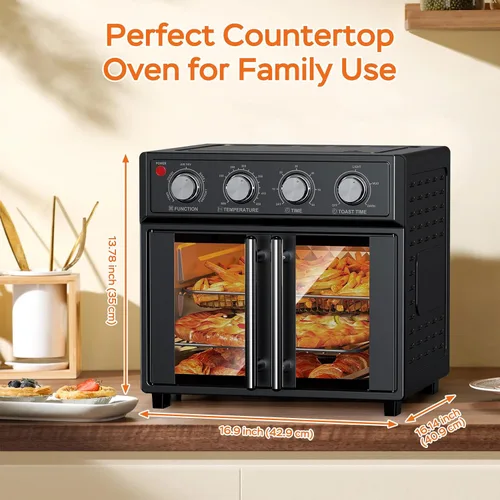 Vista 2 de Combinación de tostador de puerta francesa extra grande con freidora de aire, freidora de aire de puerta doble francesa de gran capacidad de 1700W