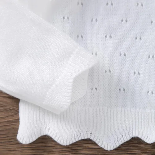 Vista 4 de Cárdigan de punto para bebé niña, manga larga, con botones huecos, suéter fino, ropa cálida