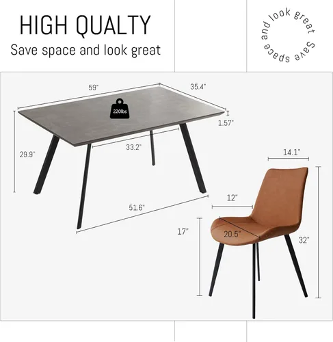 Vista 2 de ZckyCine Mesa de comedor moderna de mediados de siglo, juego de mesa de cocina de 5 piezas para 4 personas, mesa de comedor rectangular de madera