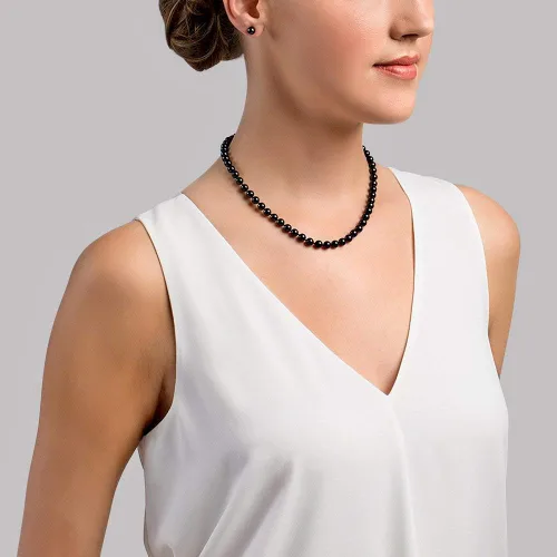 Vista 3 de The Pearl Source Juego de collar y aretes redondos de perlas cultivadas Akoya de oro de 14 quilates de 6 a 0.256in de longitud de princesa